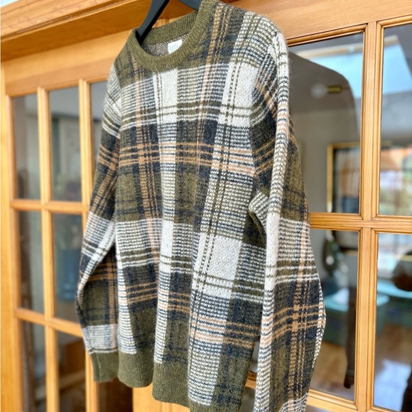 J. Crew Other - J. Crew Wool / Mohair Plaid Green and White Crewneck Sweater